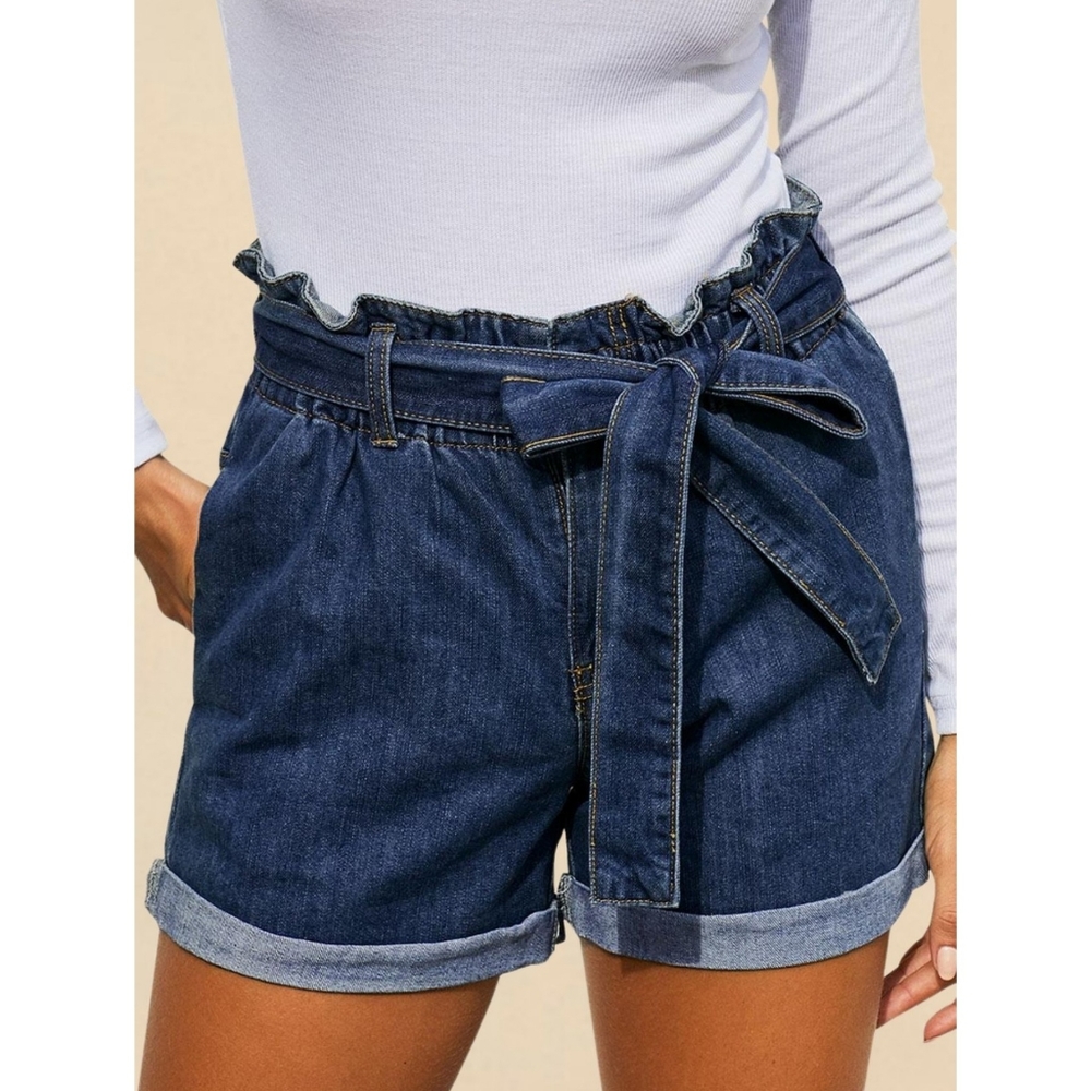 S, M, L Medium Dark Wash Paperbag Denims Shorts